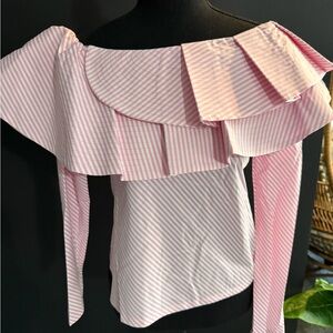 Elegant Pink Striped Off-Shoulder Blouse
